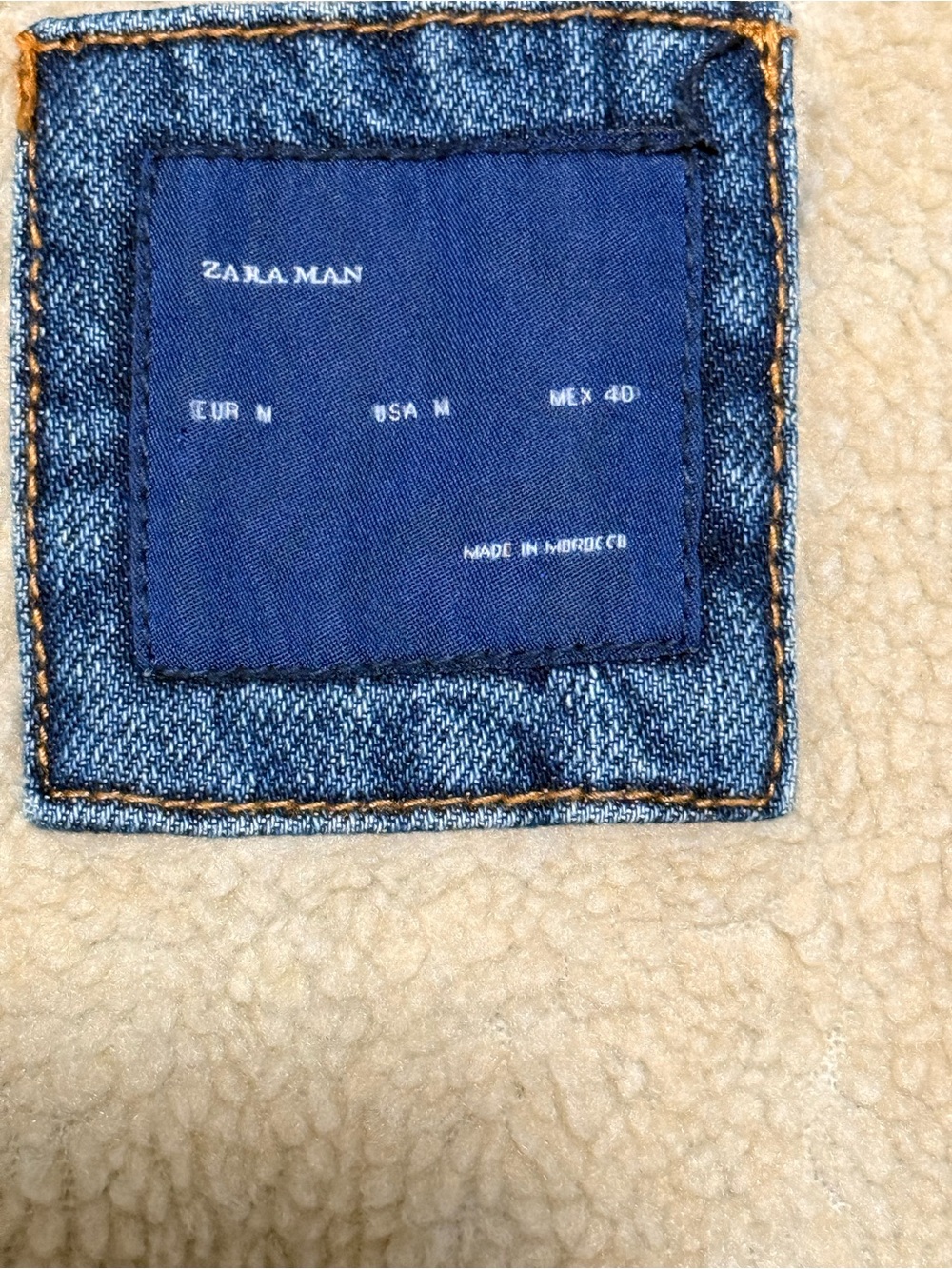 Zara Man Denim Sherpa Trucker Jacket Blue Medium Sherpa Lined Winter Coat - Picture 8 of 8